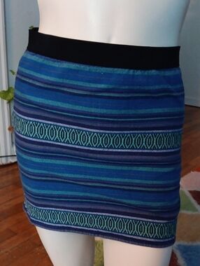 American Eagle Striped Blue and Green Mini Skirt